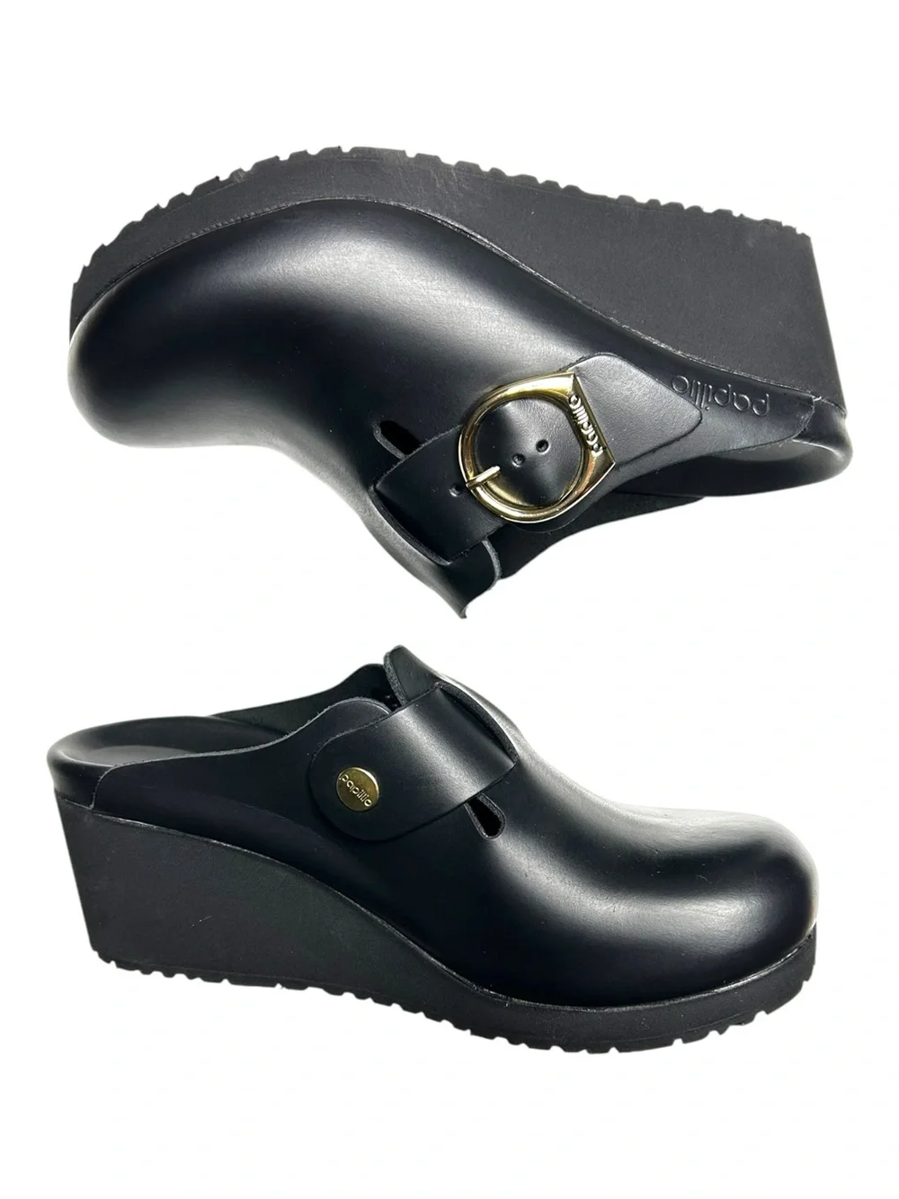 Birkenstock Fanny Ring Buckle Black Leather Platform Clogs EU 37 Medium / Narrow - Picture 10 of 12